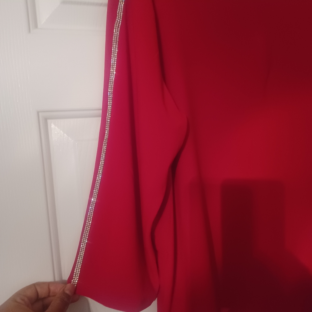 Red blouse and blazer coat/jacket